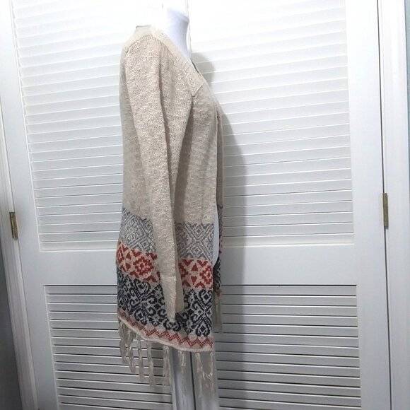 Jolt Cardigan Sweater Boho Fringe Lace Detail Open Front Womens Medium - Picture 8 of 10